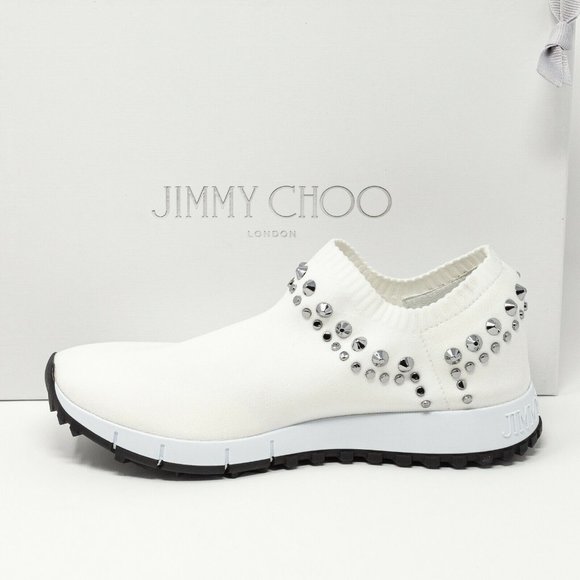 Jimmy Choo Verona White Crystal Studded Knit Sneakers Size 36.5 EU (6.5 US) - Picture 3 of 11